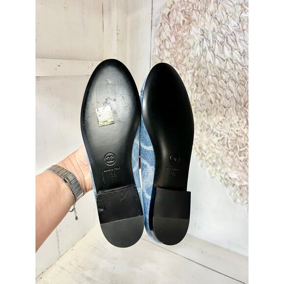 NEW Chanel Denim Printed CC Cap Toe Ballerina Flats Shoes Light Blue Women's 36 - Picture 10 of 10